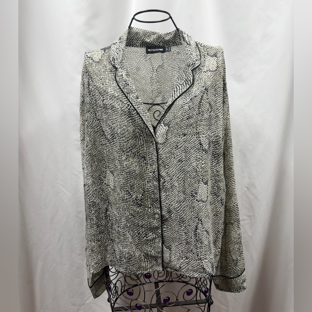 Prettylittlething sheer snake print button down blouse size 12